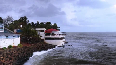 Slow motion view of Beautiful house with sea and sunset view. Stock Footage 277595407