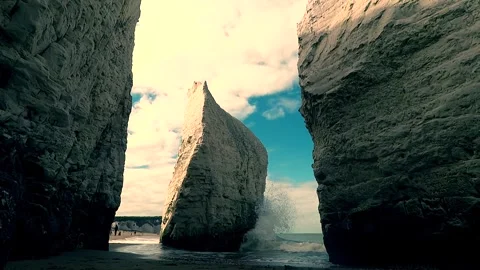 Slow Motion View of Chalk Cliffs and Sea Stack at Old Harry Rocks Dorset England Video stock 321037467
