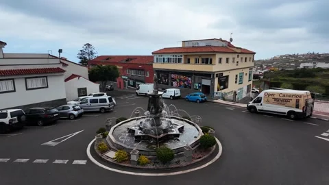 Slow motion view of a decorative stone fountain in Firgas, Gran Canaria Stock Footage 346538030