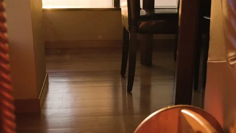 Slow motion view dust particles in the air at sunset rays, Home interior Stock Footage 170458992