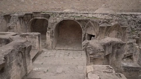 Slow Motion view of historical archeological ruins ruins of an old Town Stock Footage 248829217