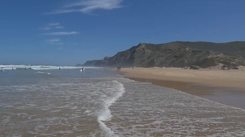 Slow Motion View of large Beach on the Atlantic Coast of Portugal Video stock 120292774