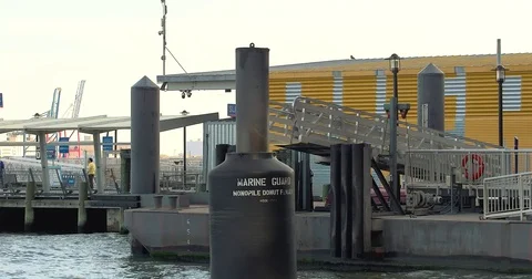 Slow motion view of the pier D in Manhattan Stock Footage 77258852