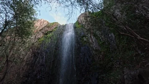 Slow Motion View of Ravine Falls Cascading Over Basalt at North Table Mountain, Stock Footage 321561824