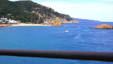 Slow motion, view of the sea and the beach of Tossa de Mar , Costa Brava Stock Footage 196126905
