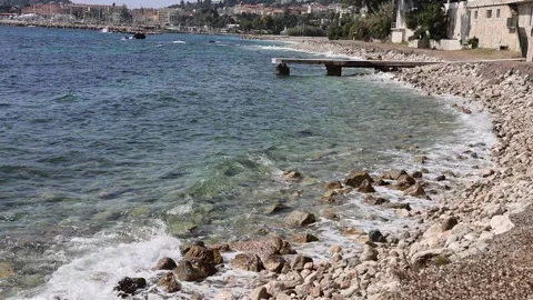 Slow motion view of seashore with waves background, French Riviera Stock Footage 330389762