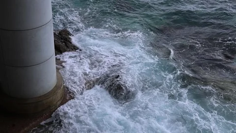 Slow motion view of seashore with waves background, French Riviera Stock Footage 330389785