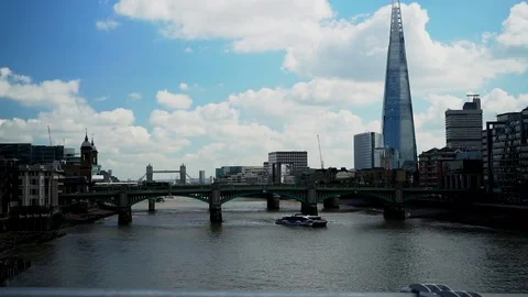 Slow Motion View of The Shard and Tower Bridge in Summer London, UK HD Stock Footage 80537313