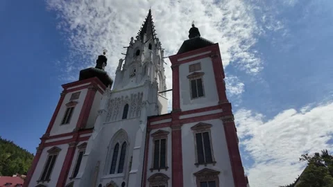 Slow Motion View Of Side And Central Facade Of Mariazell Basilica 動画素材 347078104