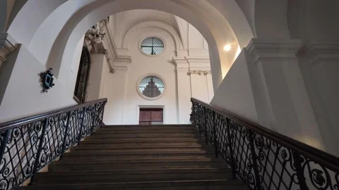 Slow Motion View Of The Stone Stairs Leading To The Crypt Of Fulda Cathedral Stock Footage 333919810