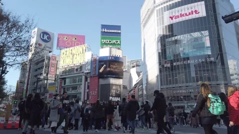 Slow motion view to the street while many people walking crossing the famou.. Video stock 309919246