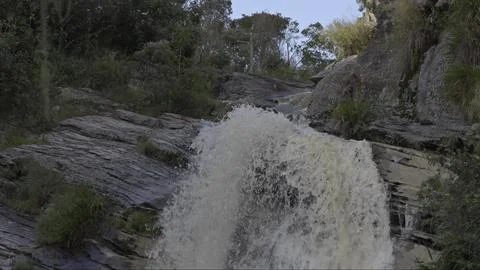 Slow Motion View from the Top of a Rushing Waterfall Stock Photos