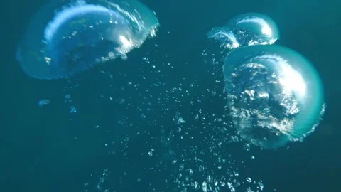 Slow-motion view traveling through underwater bubbles Stock Footage 328365935