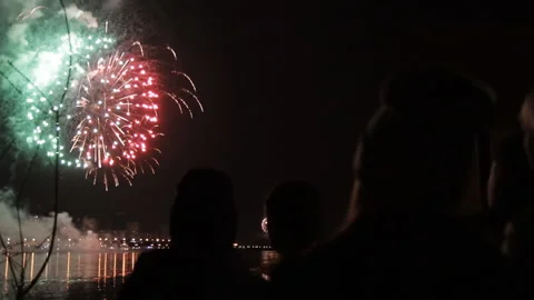 Slow motion of the viewers are watching the fireworks. Stock-Footage 89668948