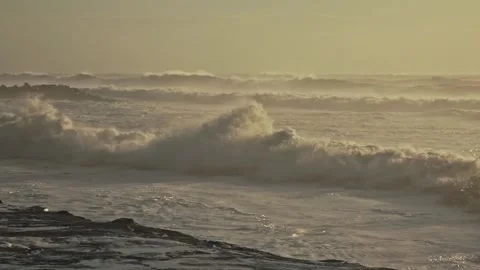 Slow Motion of Violent Ocean Waves Crashing After Storm Today Stock Footage 341683990