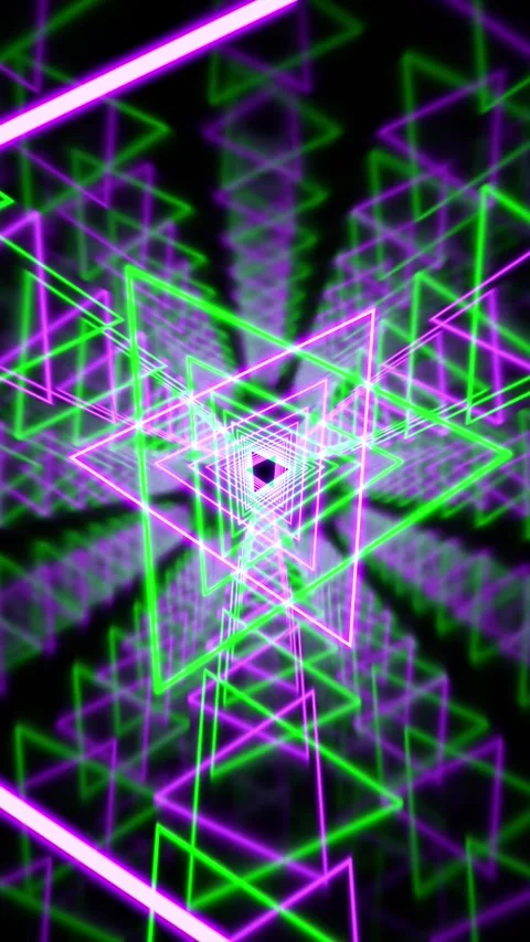 Slow Motion VJ Loop - horizontal Neon Cyber Room - Purple Lime Stock Footage 330857348