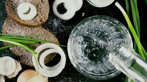 Slow motion vodka on Russian traditions Video stock 92743353
