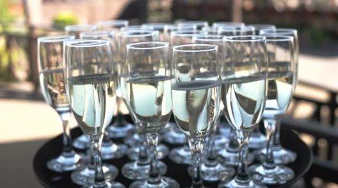 Slow Motion Of Waiter Bringing Champagne To Couple In Love Having Luxurious Stock Footage 68549801