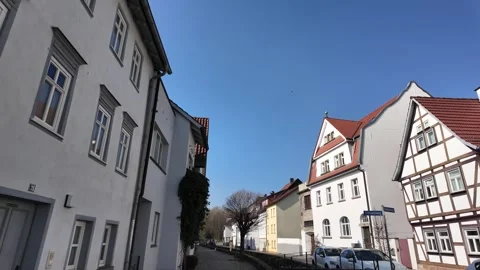 Slow Motion Walk of Historic Half-Timbered Streets In Lauterbach Hesse Germany Stock Footage 333920289