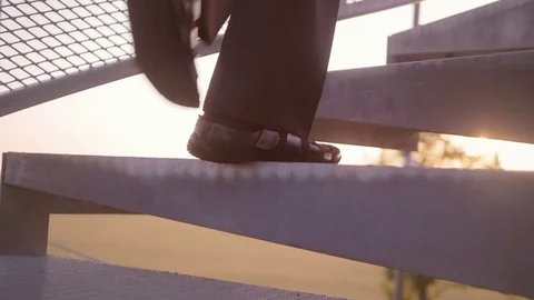 Slow motion of walking up the stairs Stock Footage 72555438