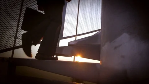 Slow motion of walking up the stairs Stock Footage 72555565