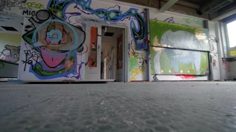 Slow motion of walking through abandoned building Stock Footage 58614865