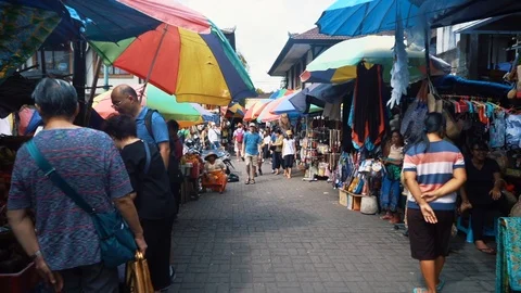 Slow Motion Walking Through Ubud Art Market Bali Indonesia Stock Footage 104536622