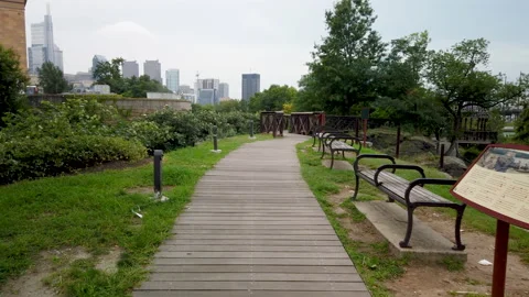 Slow Motion of walkway in the park Stock Footage 138635732