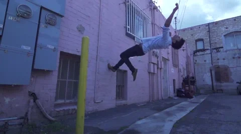 Slow Motion Wall Flip In Grunge, Industrial Setting Stock Footage 50481252