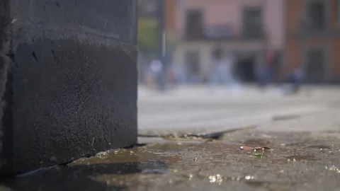 Slow Motion Water Drips Splashing On Ground In Mexico City Stock Footage 154640583