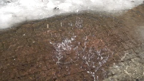 Slow motion of water droplets falling into a puddle Stock Footage 332191235