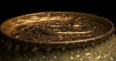 Slow motion, water droplets, fresh beer, chilled drinks, aluminum can, cocktail Stock Footage 119054331