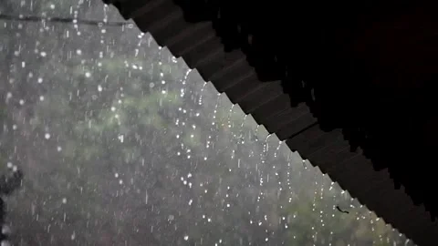 Slow motion water drops under heavy rain Stock Footage 276592041