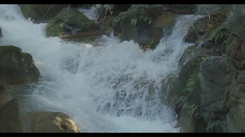 Slow Motion of Water Flowing Down Stream (Hermon Stream Nature Reserve) Stock Footage 270174918