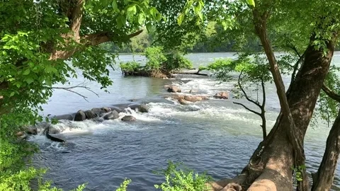 Slow motion water flowing over rocks Stock Footage 159974773