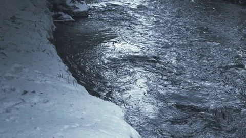 Slow Motion of water flowing in winter Video stock 83758196