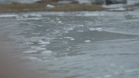 Slow motion water lapping at the edge of a lake Stock Footage 146270307