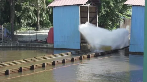 Slow motion for Water roller coaster in the amusement park Port Aventura World Stock Footage 133388497