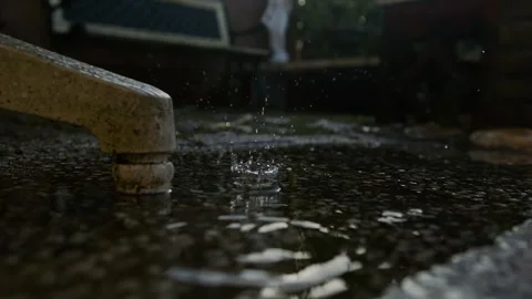 Slow-motion water splash in the rain reflecting the calm nature in Middelburg Stock Footage 303544824