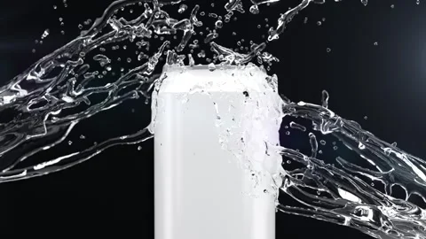 Slow motion Water splash from Side Can Product isolate on black background. Stock Footage 280542702