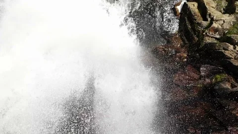 Slow Motion Water Spray at Edge of Waterfall - Aerial Drone Stock Footage 112627992