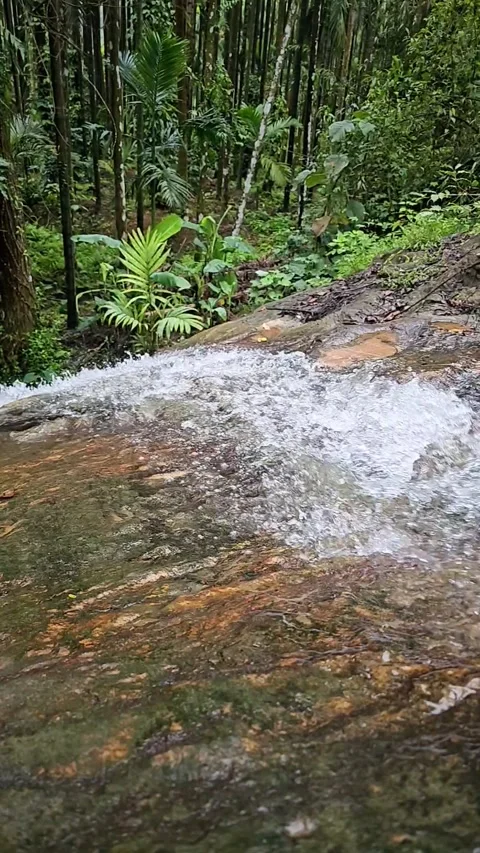 Slow Motion Water Stream Flowing Over Rock Surface Stock Footage 343675644