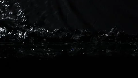 Slow motion water surface texture splash, waves and ripples on black background Stock Footage 171604346