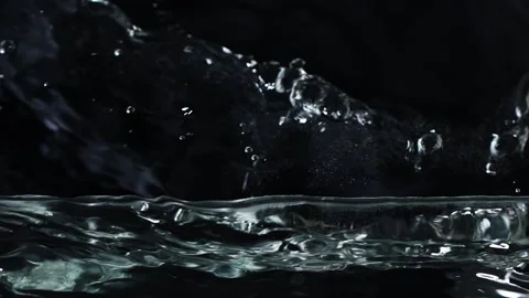 Slow motion water surface texture splash, waves and ripples on black background Stockbeeldmateriaal 172123797