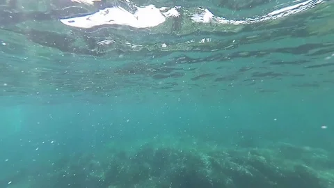 Slow motion of water surface, underwater shot Stock Footage 79399736