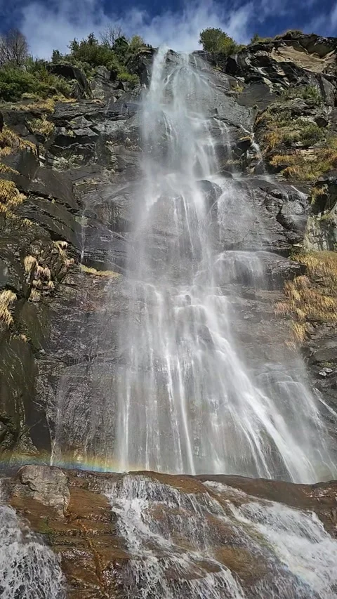 Slow Motion Waterfall of Acquafraggia Falls in Valchiavenna,  Italy Stock Footage 319964296