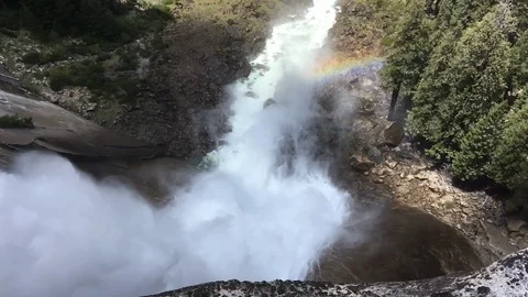 Slow Motion Waterfall and Rainbow in Yosemite Stock-Footage 90268754