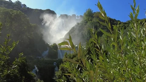 Slow motion waterfall between rocky walls, Waterfall Marmore Umbria, Italy Stock-Footage 308844029