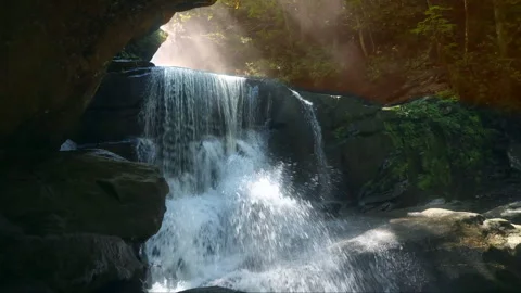 Slow motion waterfall in the forest Stock Footage 285566850