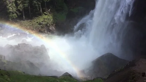 Slow Motion Waterfall Mist Creates Rainbow Yosemite Stock-Footage 90271848